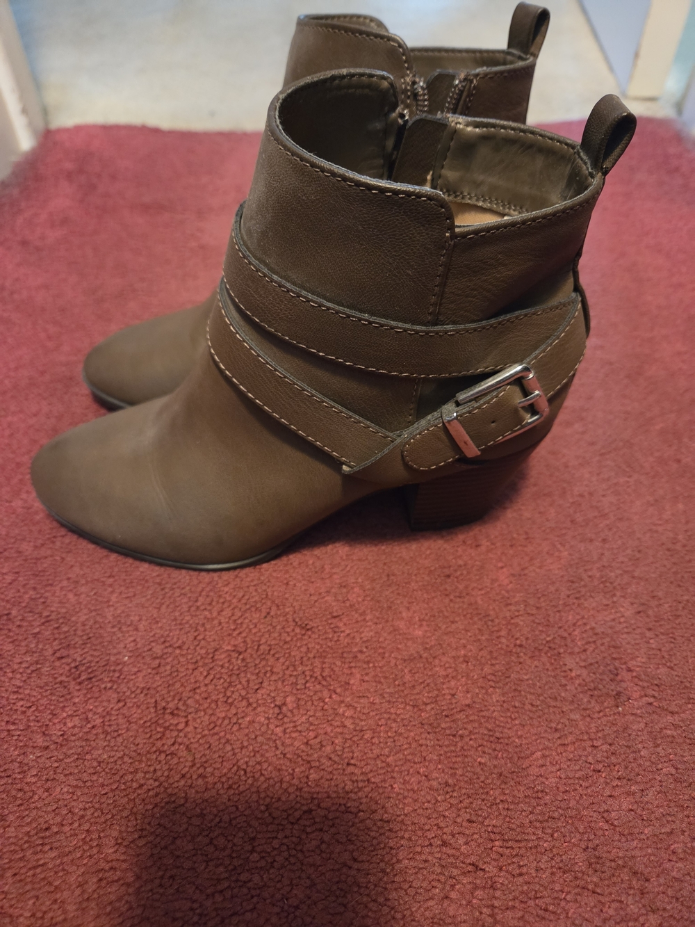 Express Brown Buckle Strap Ankle Booties